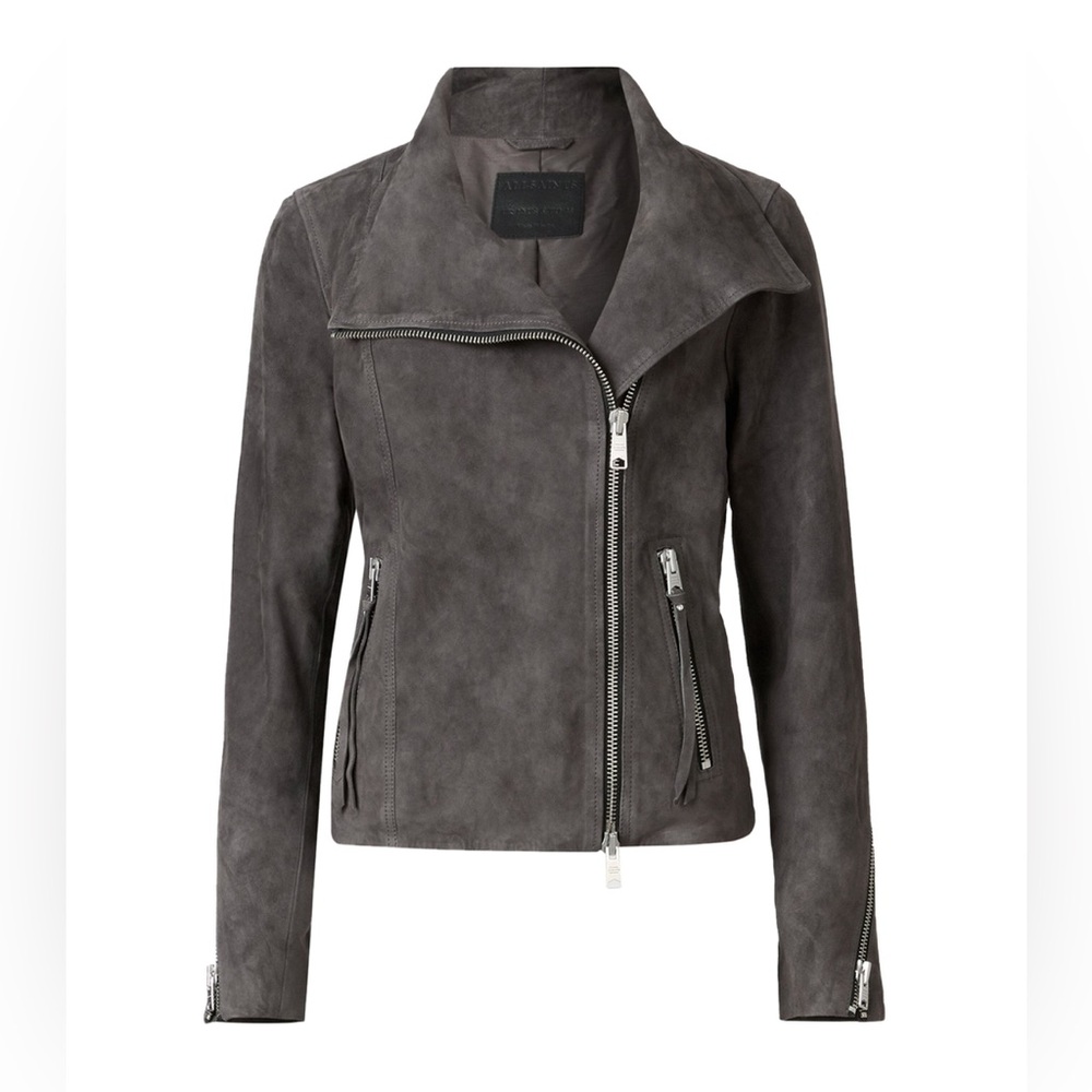 All saints Suede Ellis Leather Biker Jacket slate grey size 2 - Picture 4 of 11